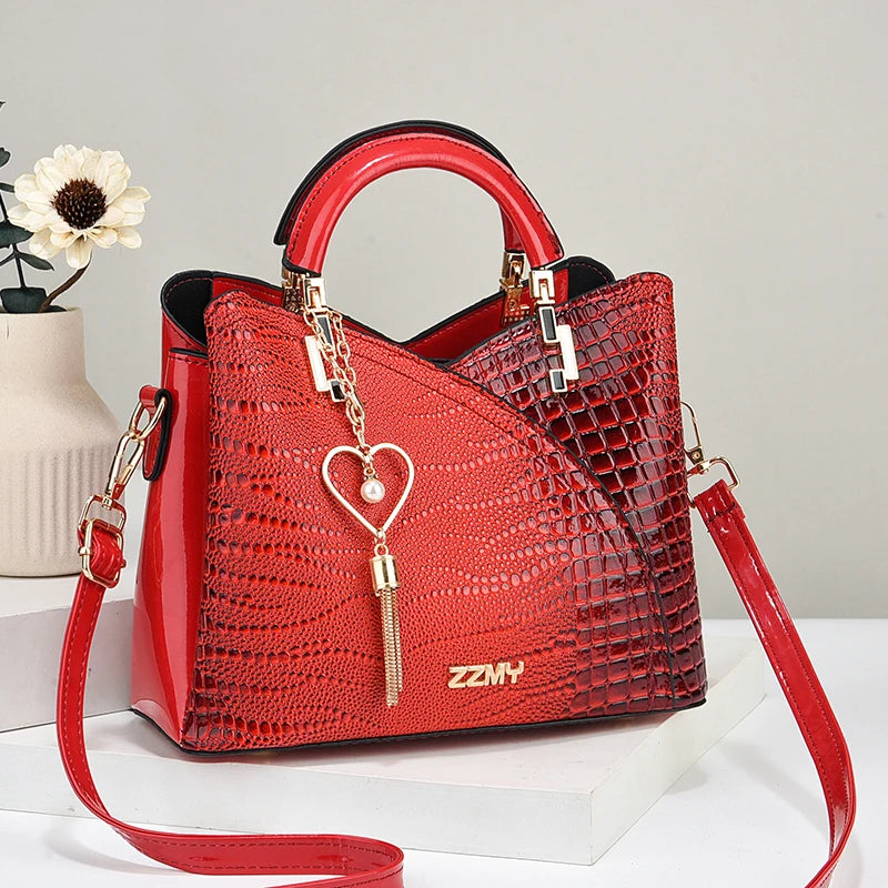 Crocodile Embossed Handbag, Casual Pu Leather ZipperShoulder Bag for Women, Trendy Versatile High-qualityDaily Commuting Bag