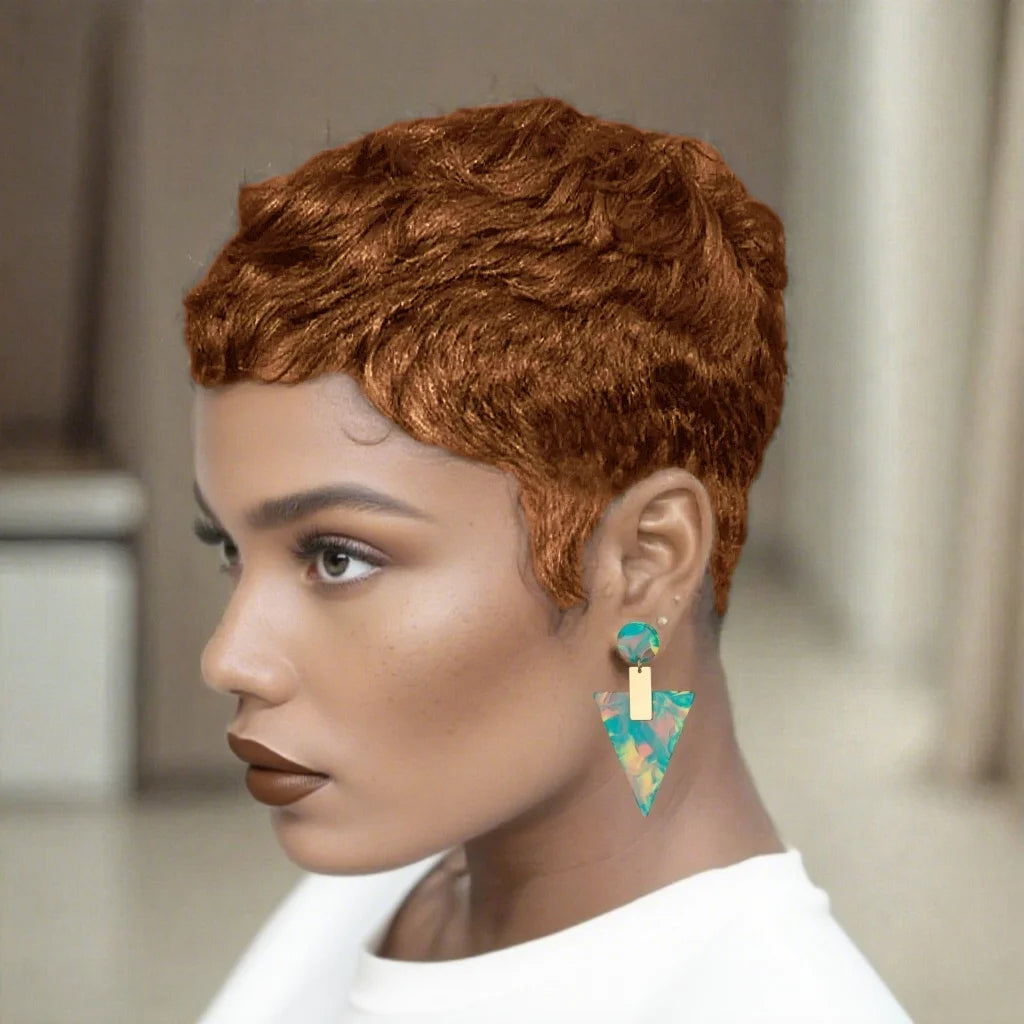 Curly Wave Human Hair Wig Pixie Cut Wigs for Women Human Hair Short Wave Wig with Bangs Layered Full Machine Made wig