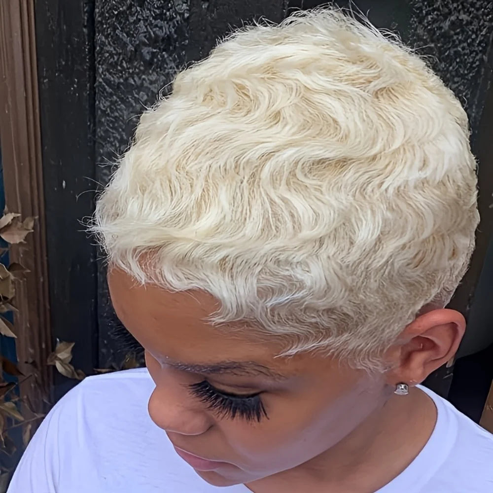 Curly Wave Human Hair Wig Pixie Cut Wigs for Women Human Hair Short Wave Wig with Bangs Layered Full Machine Made wig