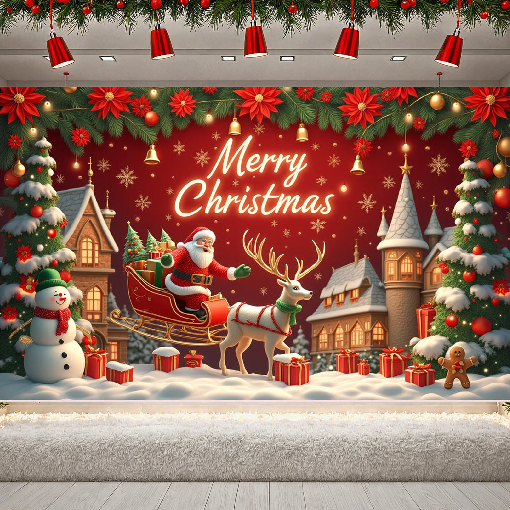 Merry Christmas Santa Decoration Festive Banner Polyester Snowy Scene Winter Holiday for Christmas Party Decor Seasonal Celebrat
