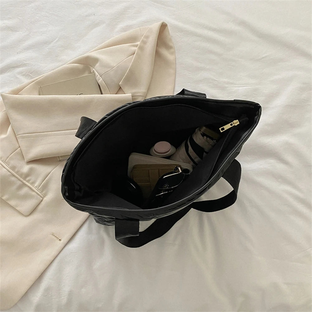 Fashion Women Tote Bag Large Capacity Cotton Padded Top-handle Bags Rhombus Portable Handbag Quilted Solid for Leisure Travel