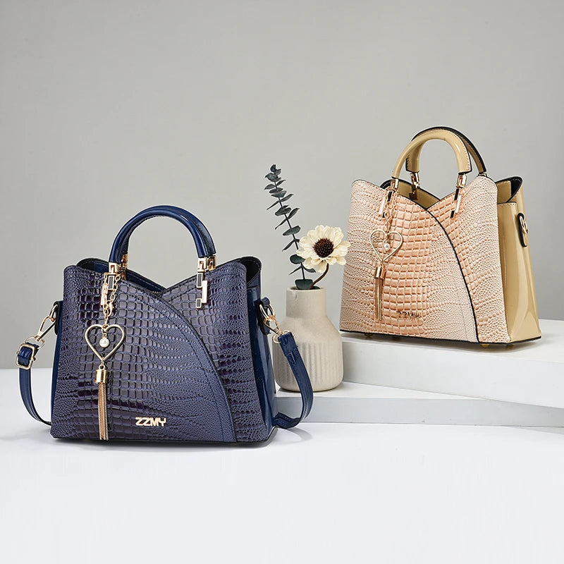 Crocodile Embossed Handbag, Casual Pu Leather ZipperShoulder Bag for Women, Trendy Versatile High-qualityDaily Commuting Bag