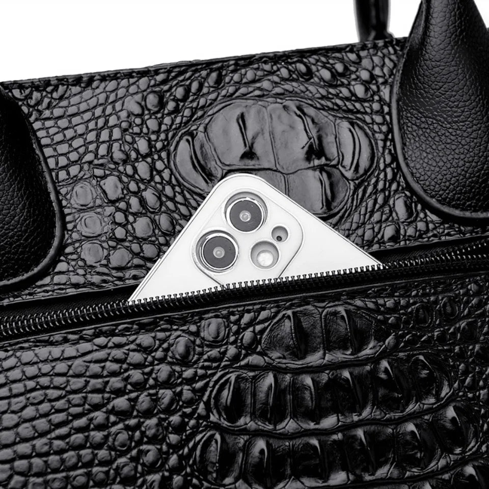 Luxury Crocodile Pattern Handbag Women Large Capacity Shoulder Ba PU Leather Top-handle Bag Brands Crossbody Totes Sac A Main