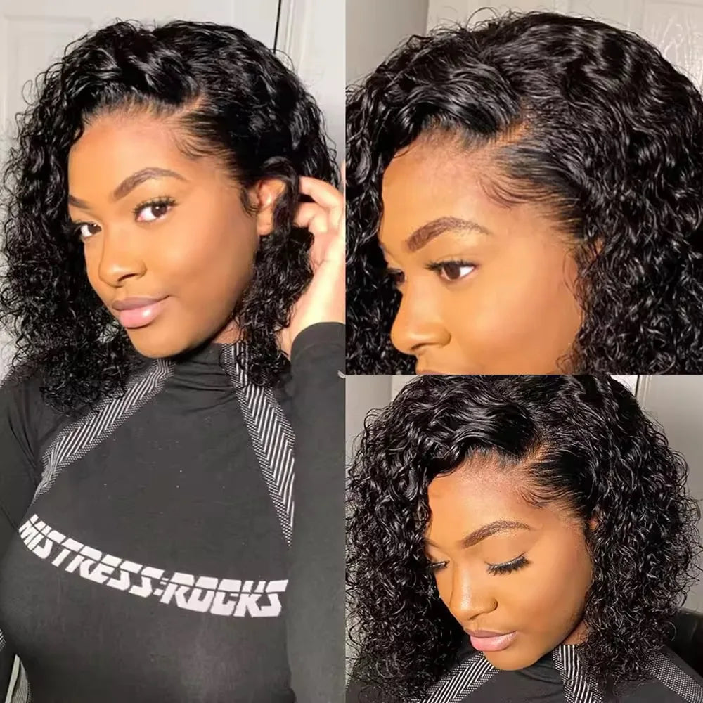 Kinky Curly Wigs Human Hair For Women 13x4 Lace Frontal Wig Indian Curly Short Bob Human Hair Wigs Wet And Wavy Frontal Wigs
