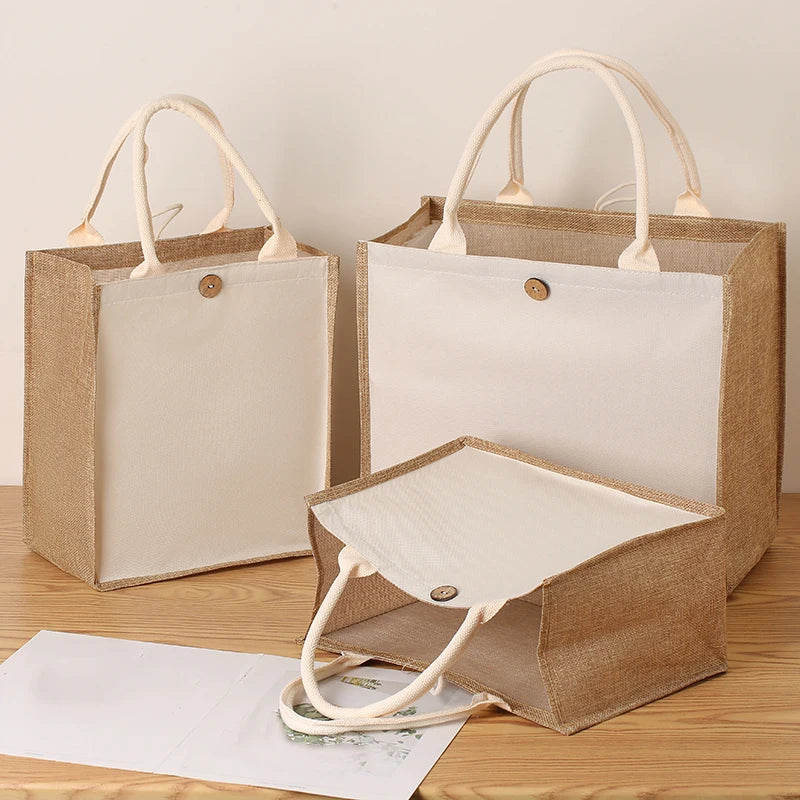 Laminating blank canvas bag DIY painting hand carry faux burlap bag solid color large capacity ladies handheld shopping bag