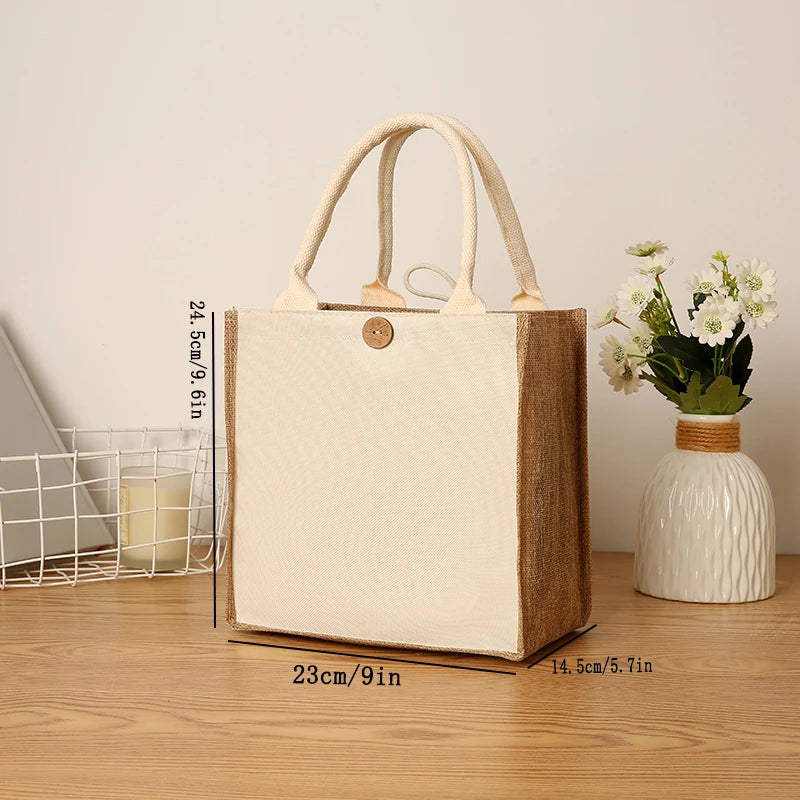 Laminating blank canvas bag DIY painting hand carry faux burlap bag solid color large capacity ladies handheld shopping bag