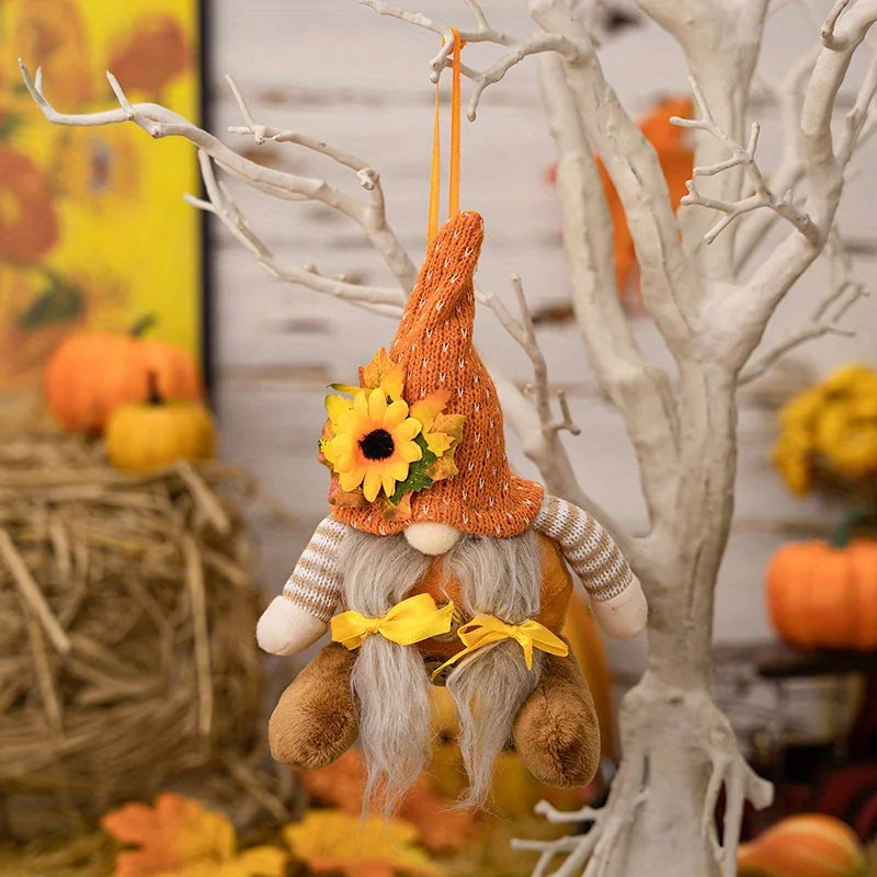 Thanksgiving Decorative Supplies Harvest Season Sunflowers Decorative Maple Leaf Straw Hat Rudolf Goblin Dwarf Doll Pendant