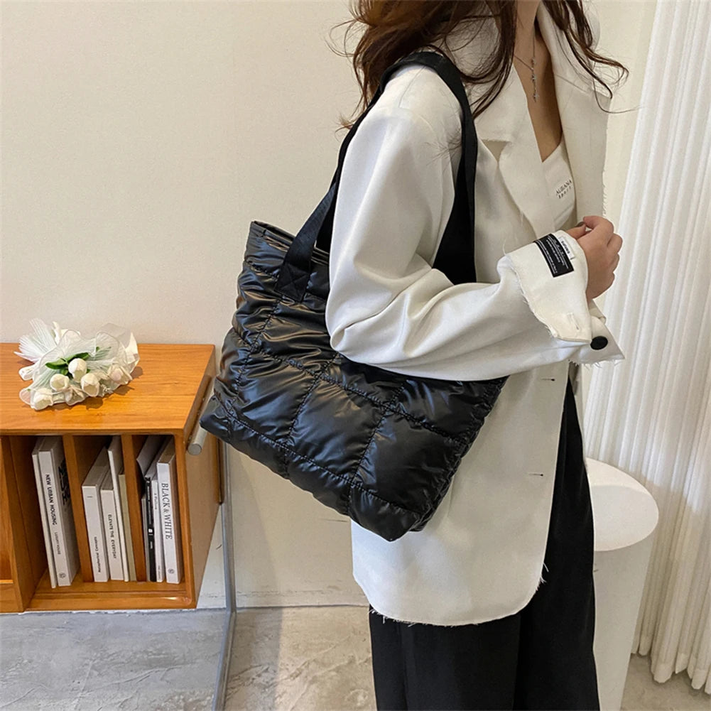 Fashion Women Tote Bag Large Capacity Cotton Padded Top-handle Bags Rhombus Portable Handbag Quilted Solid for Leisure Travel