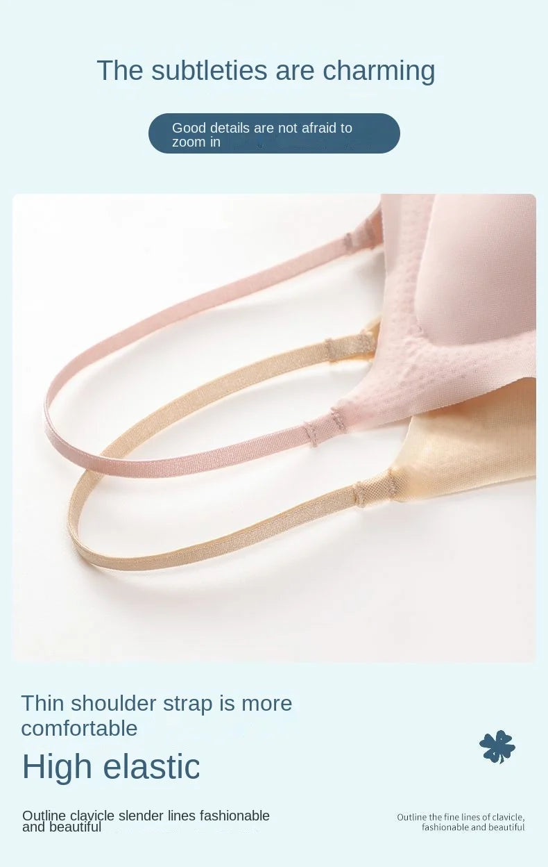 Ultra Thin Ice Silk Seamless Underwear Women Plus Size Sexy Top Soft Breathable Wireless Solid Lingerie Gathered Padded Bra