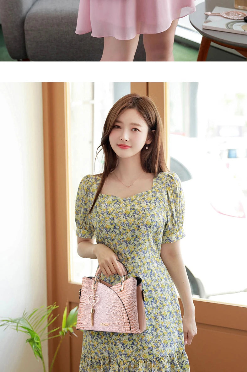 Crocodile Embossed Handbag, Casual Pu Leather ZipperShoulder Bag for Women, Trendy Versatile High-qualityDaily Commuting Bag