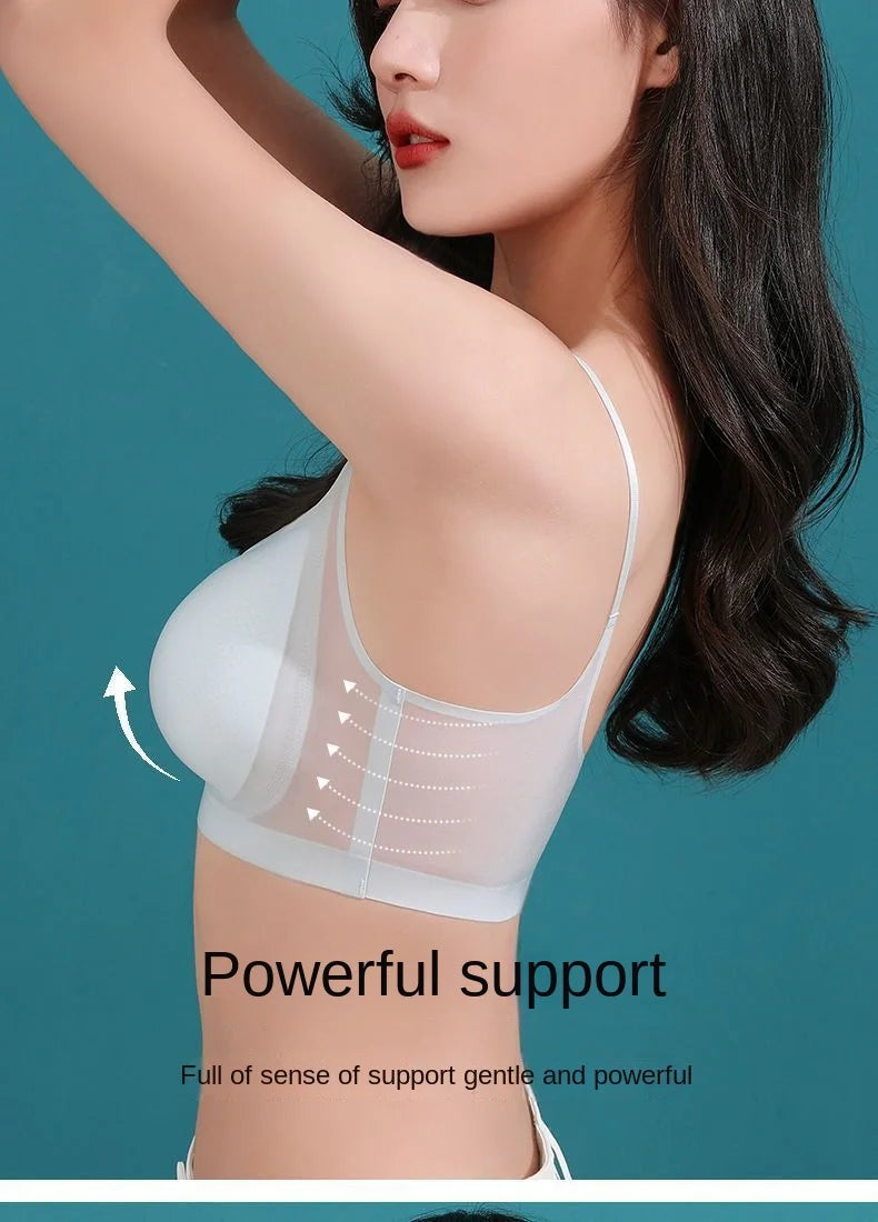 Ultra Thin Ice Silk Seamless Underwear Women Plus Size Sexy Top Soft Breathable Wireless Solid Lingerie Gathered Padded Bra