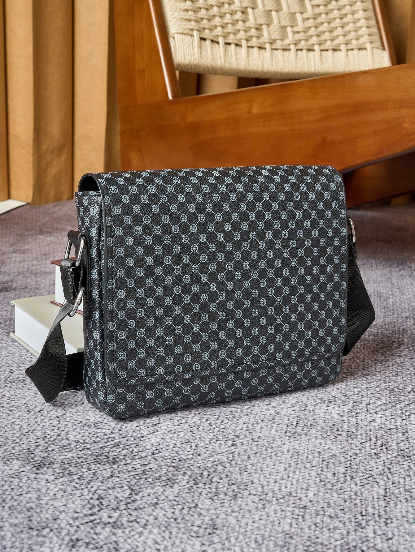 24cm Men's Crocodile Embossed Crossbody Bag - Slim Anti-Theft PU Sling Bag w/ Phone Pocket