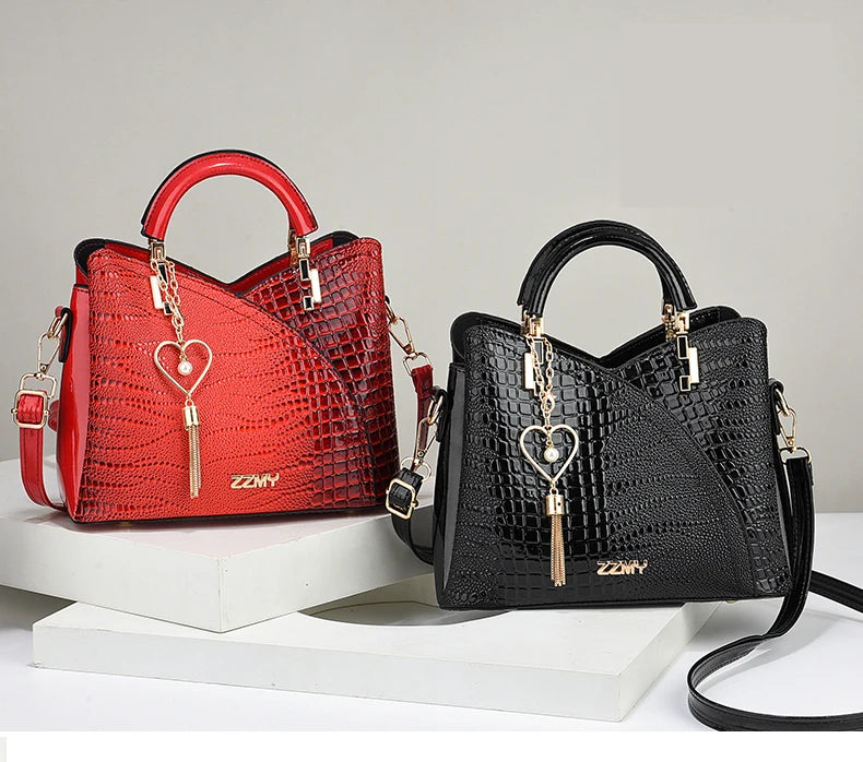 Crocodile Embossed Handbag, Casual Pu Leather ZipperShoulder Bag for Women, Trendy Versatile High-qualityDaily Commuting Bag