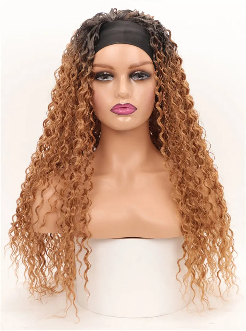 Synthetic Hair Wigs for Women 26inch Headband Wig Female High Quality Curly Wigs on Sale Clearance Black Brown Headband Wigs