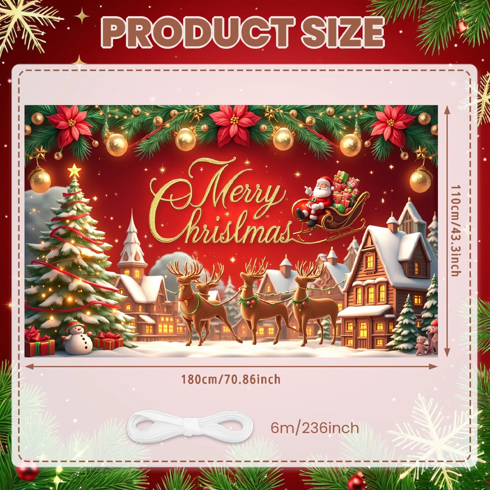 Merry Christmas Santa Decoration Festive Banner Polyester Snowy Scene Winter Holiday for Christmas Party Decor Seasonal Celebrat