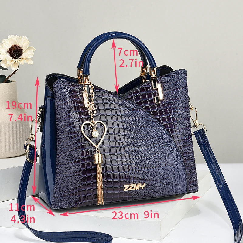 Crocodile Embossed Handbag, Casual Pu Leather ZipperShoulder Bag for Women, Trendy Versatile High-qualityDaily Commuting Bag