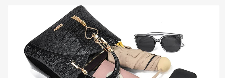 Crocodile Embossed Handbag, Casual Pu Leather ZipperShoulder Bag for Women, Trendy Versatile High-qualityDaily Commuting Bag