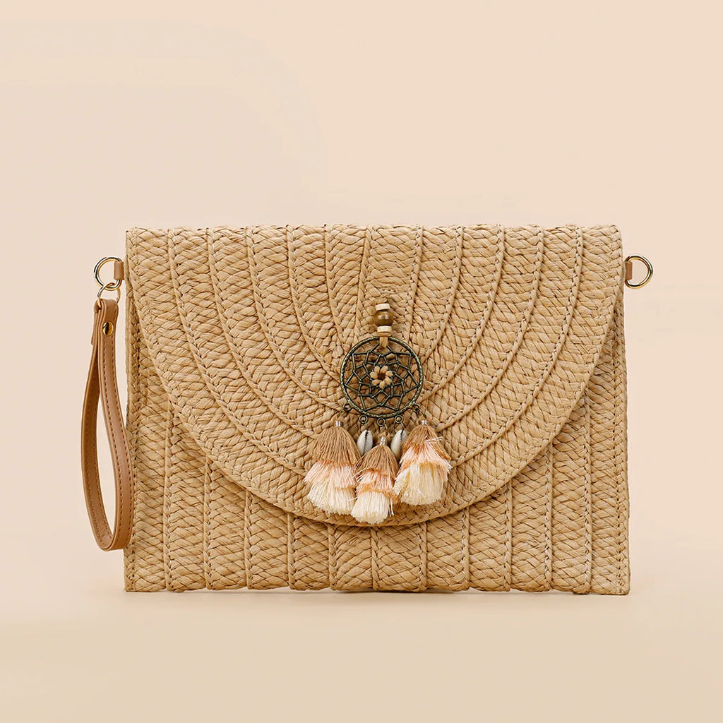 Raffia Straw Weaven Bags Fashion Ladies Wrist Clutches Summer Women Shoulder Crossbody Bags Handmade Handbags Purse Beach Bag