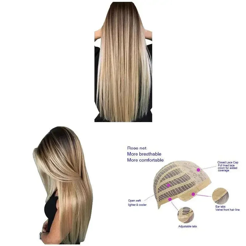 72cm Women Long Straight Wig With Hair Net Blonde Synthetic Hair Wigs Headgear For Daily Wear