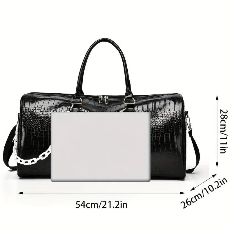 Large Capacity Retro Crocodile-Textured Duffel Bag with Adjustable Shoulder Strap, Stylish Gym,  Weekender & Overnight Bag