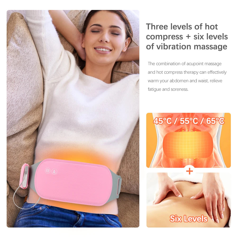Electric Period Cramp Massager Menstrual Relief Heating Pad Rechargeable Abdominal Vibration Massage Smart Timming Palace Belt