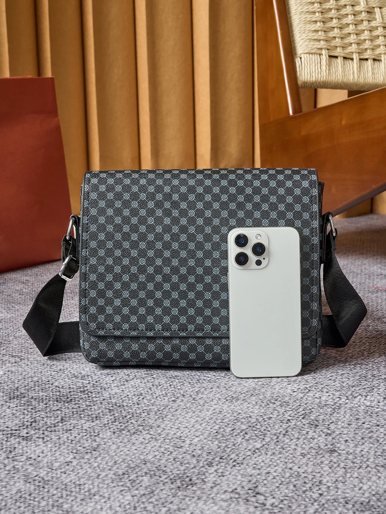 24cm Men's Crocodile Embossed Crossbody Bag - Slim Anti-Theft PU Sling Bag w/ Phone Pocket