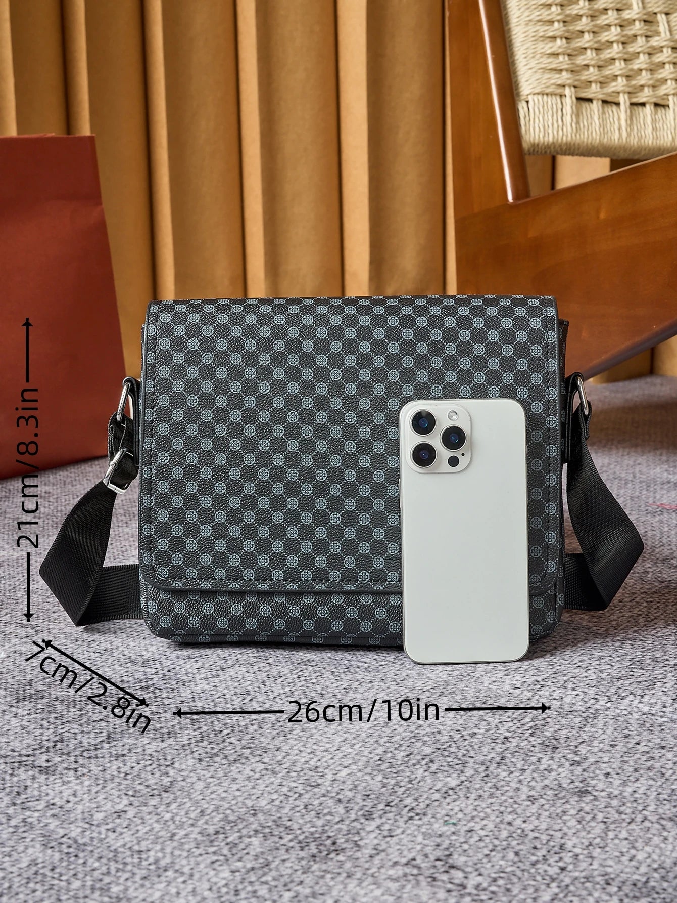 24cm Men's Crocodile Embossed Crossbody Bag - Slim Anti-Theft PU Sling Bag w/ Phone Pocket