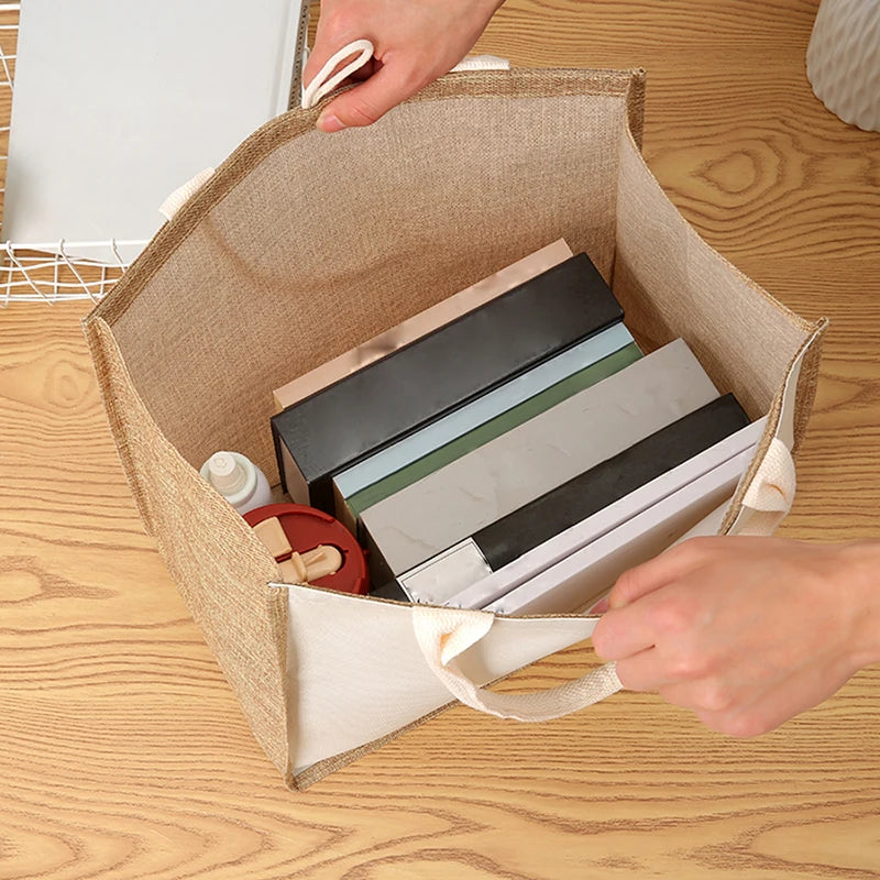 Laminating blank canvas bag DIY painting hand carry faux burlap bag solid color large capacity ladies handheld shopping bag