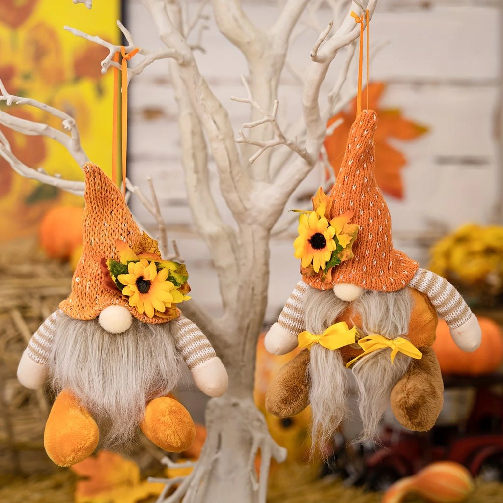 Thanksgiving Decorative Supplies Harvest Season Sunflowers Decorative Maple Leaf Straw Hat Rudolf Goblin Dwarf Doll Pendant