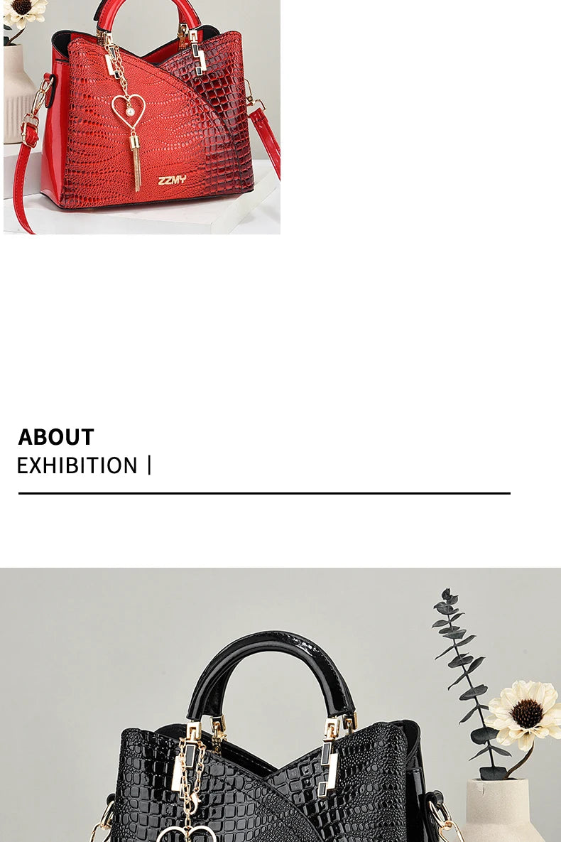 Crocodile Embossed Handbag, Casual Pu Leather ZipperShoulder Bag for Women, Trendy Versatile High-qualityDaily Commuting Bag