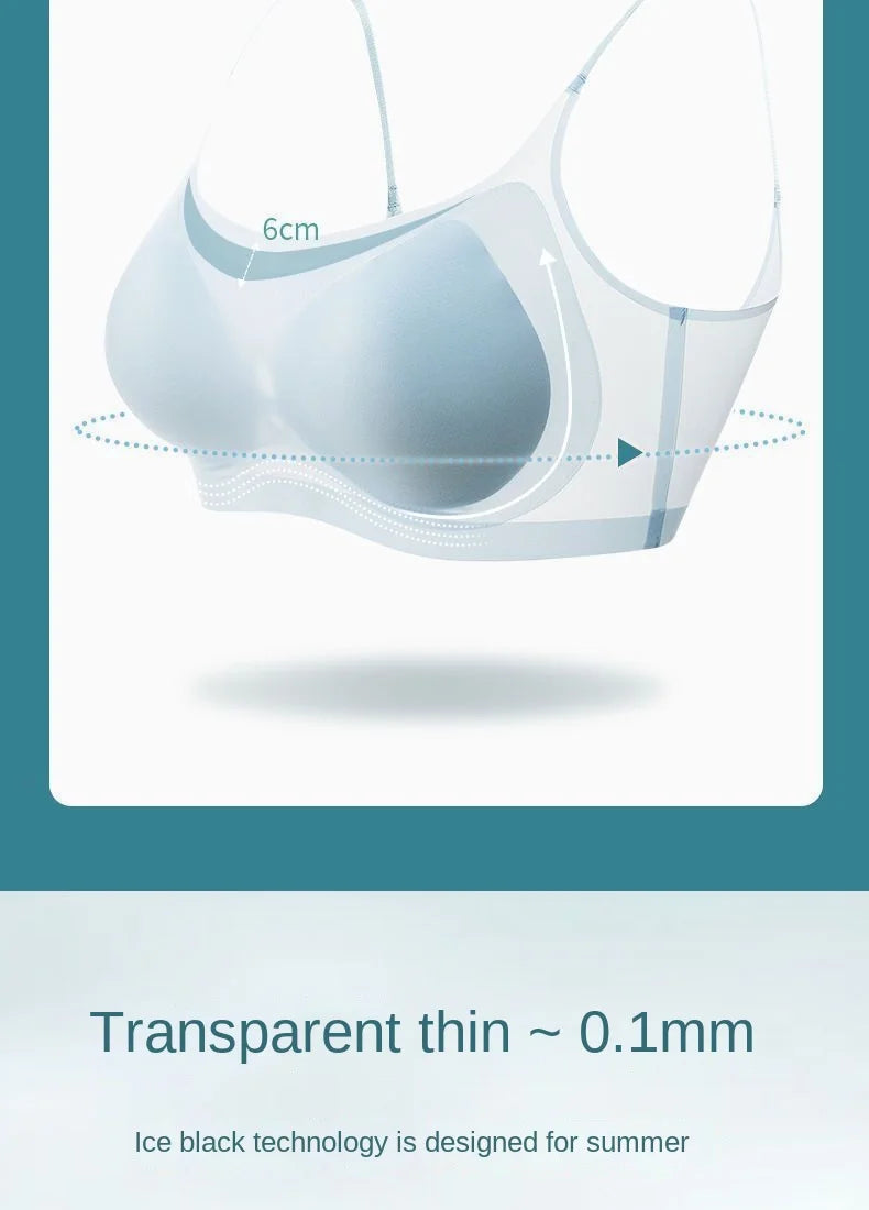 Ultra Thin Ice Silk Seamless Underwear Women Plus Size Sexy Top Soft Breathable Wireless Solid Lingerie Gathered Padded Bra