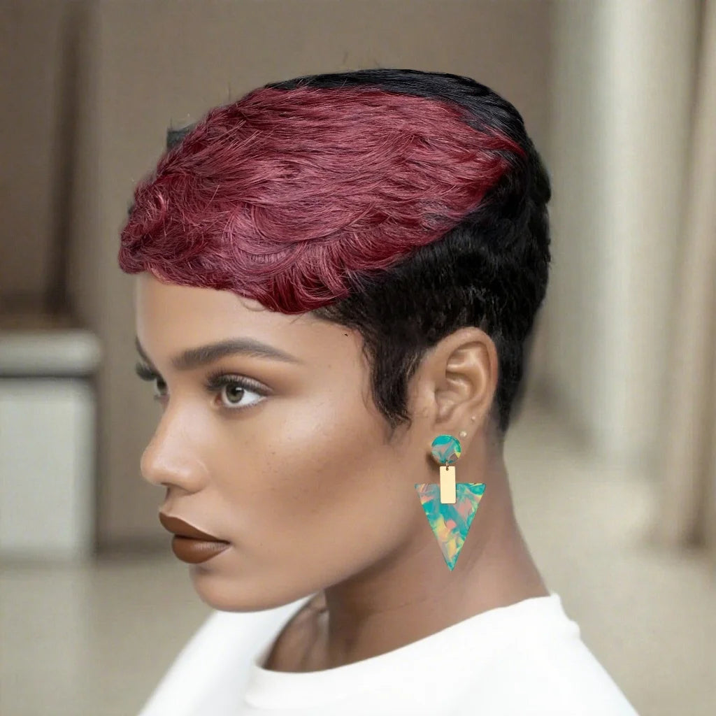 Curly Wave Human Hair Wig Pixie Cut Wigs for Women Human Hair Short Wave Wig with Bangs Layered Full Machine Made wig