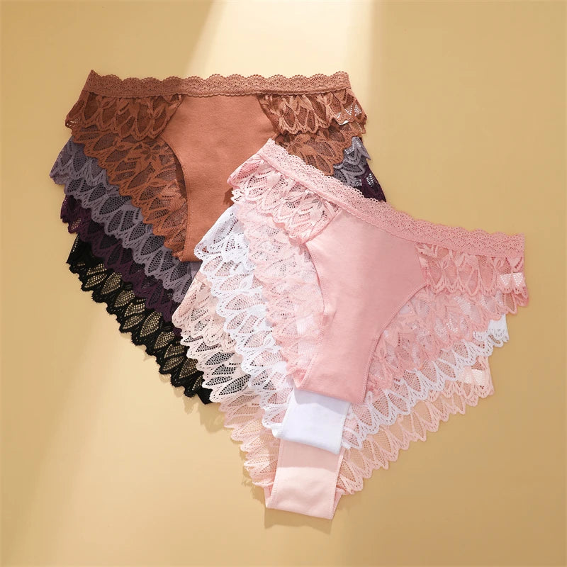 FINETOO 3Pcs Lace Hollow Out Underwear for Women Sexy Low-Waist Floral Briefs Female Invisible Breathable Lingerie Soft Intimate