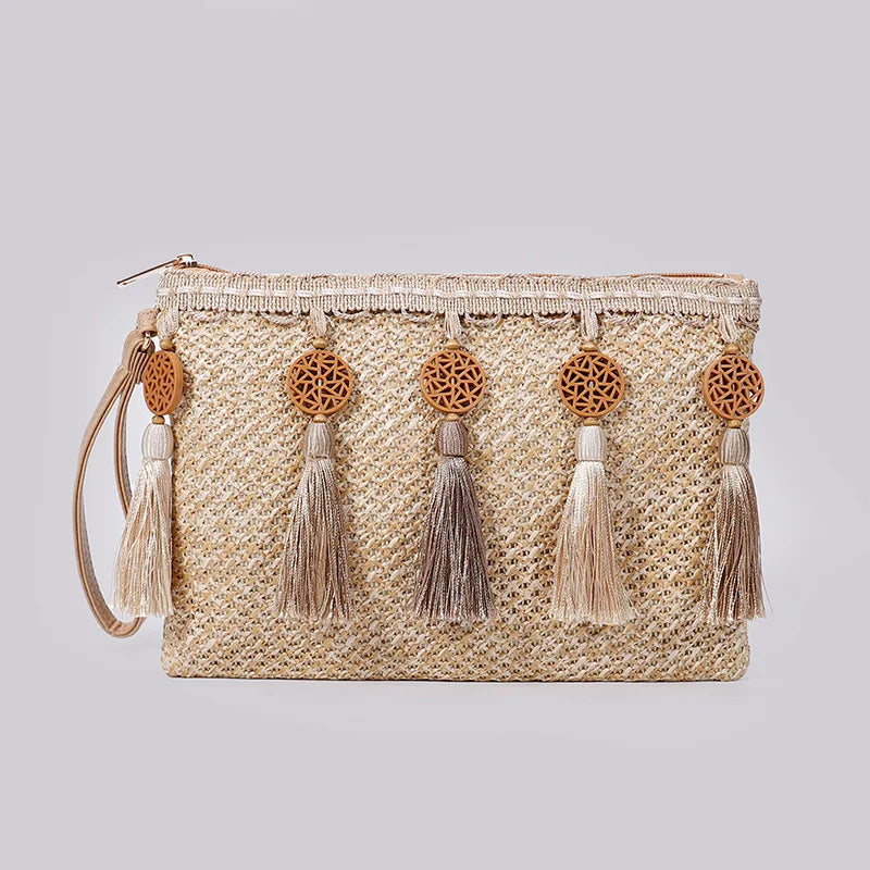 Raffia Straw Weaven Bags Fashion Ladies Wrist Clutches Summer Women Shoulder Crossbody Bags Handmade Handbags Purse Beach Bag