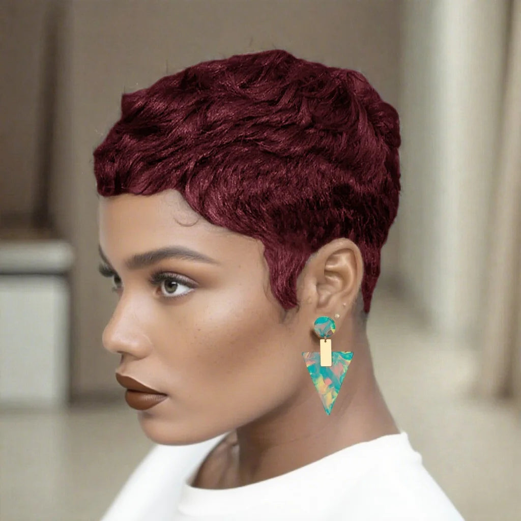 Curly Wave Human Hair Wig Pixie Cut Wigs for Women Human Hair Short Wave Wig with Bangs Layered Full Machine Made wig