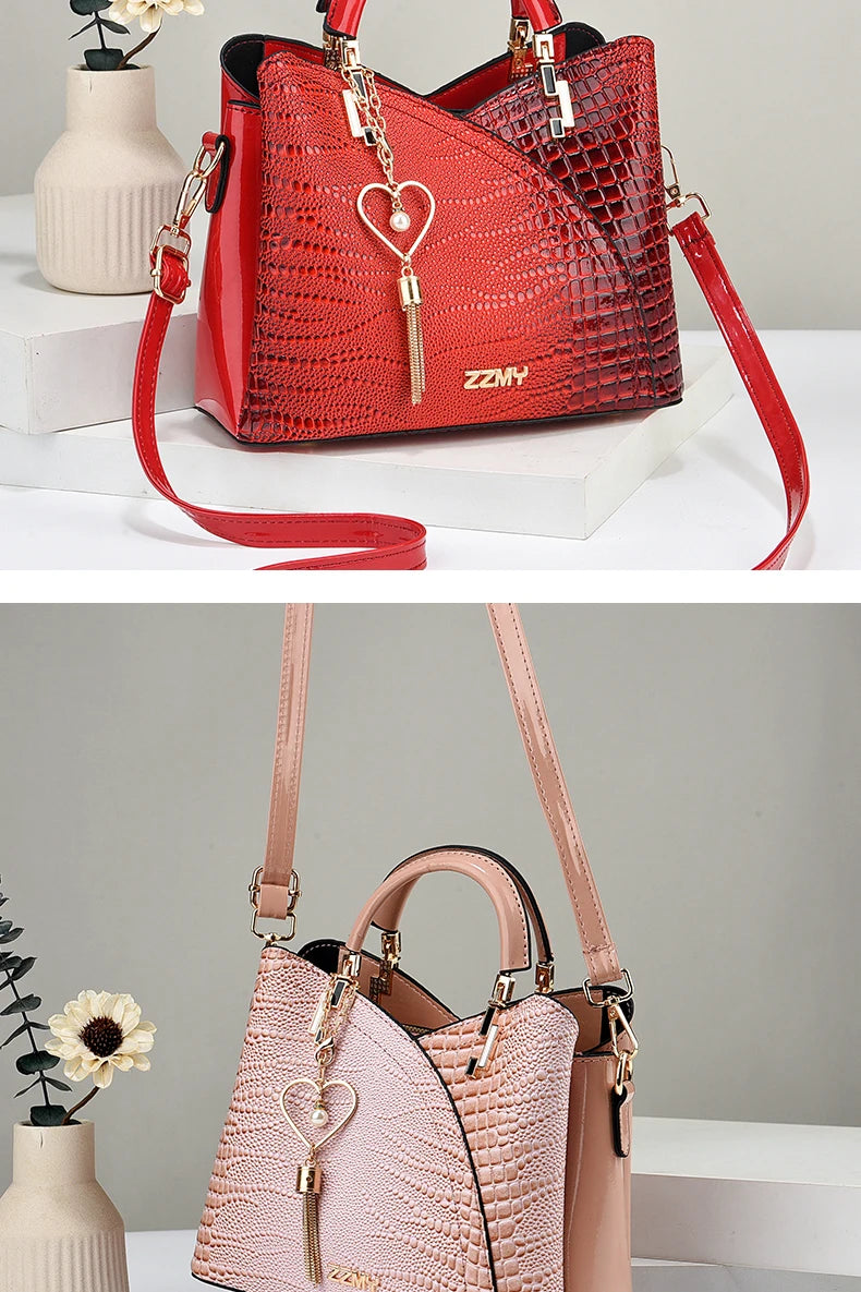 Crocodile Embossed Handbag, Casual Pu Leather ZipperShoulder Bag for Women, Trendy Versatile High-qualityDaily Commuting Bag