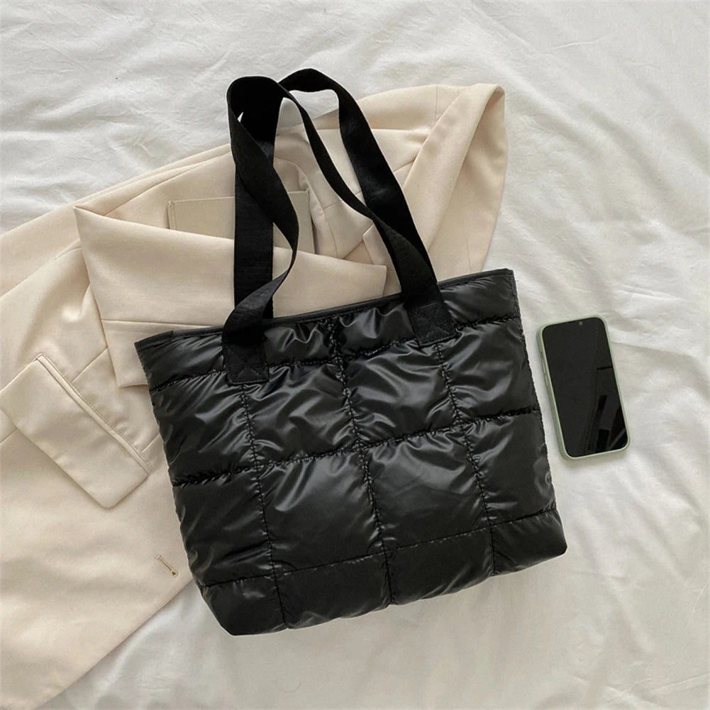 Fashion Women Tote Bag Large Capacity Cotton Padded Top-handle Bags Rhombus Portable Handbag Quilted Solid for Leisure Travel