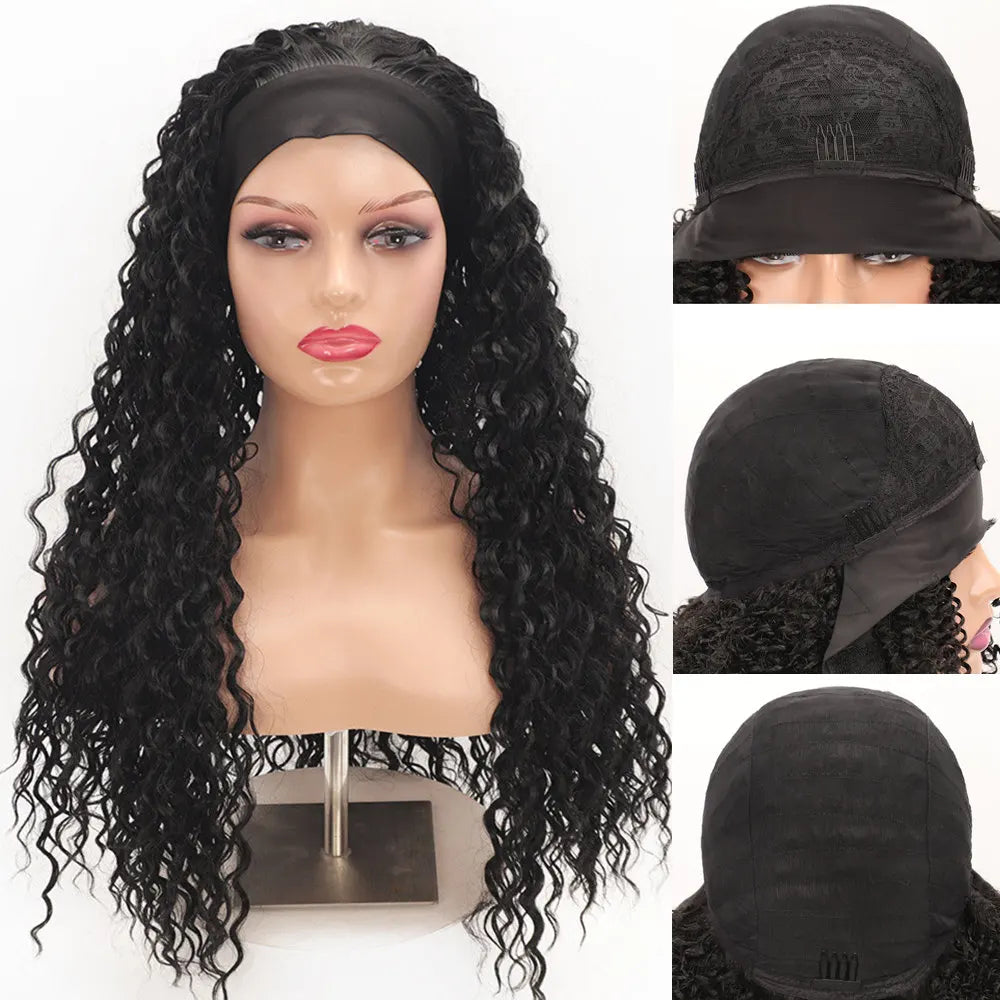 Synthetic Hair Wigs for Women 26inch Headband Wig Female High Quality Curly Wigs on Sale Clearance Black Brown Headband Wigs