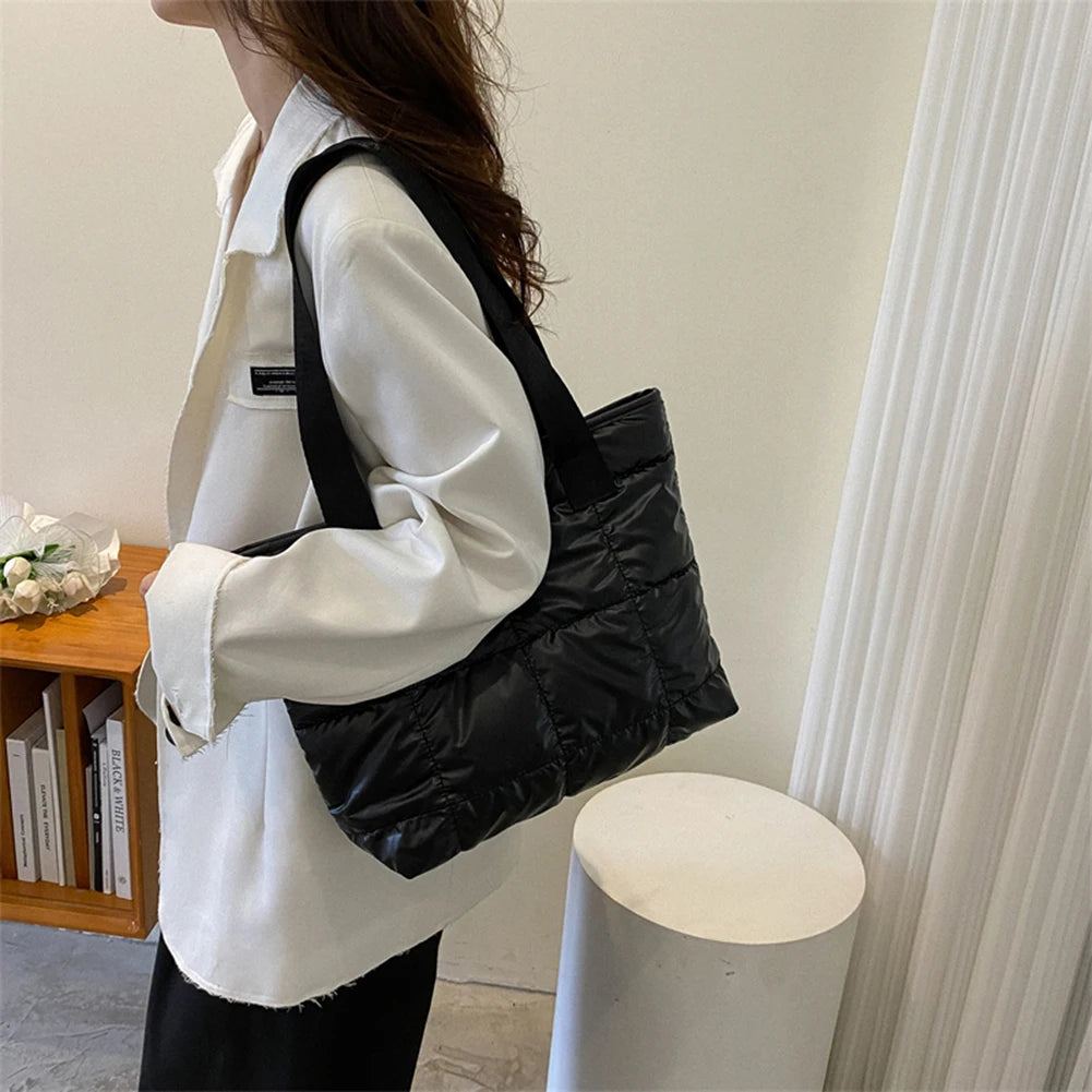 Fashion Women Tote Bag Large Capacity Cotton Padded Top-handle Bags Rhombus Portable Handbag Quilted Solid for Leisure Travel