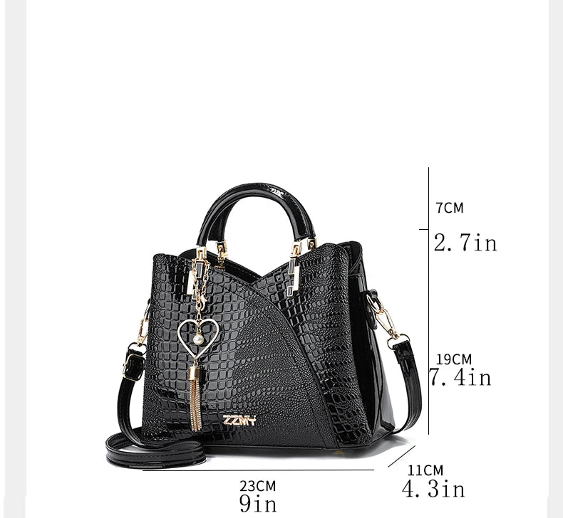 Crocodile Embossed Handbag, Casual Pu Leather ZipperShoulder Bag for Women, Trendy Versatile High-qualityDaily Commuting Bag