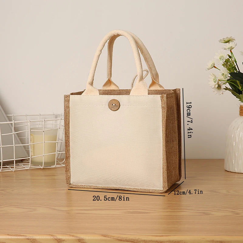 Laminating blank canvas bag DIY painting hand carry faux burlap bag solid color large capacity ladies handheld shopping bag