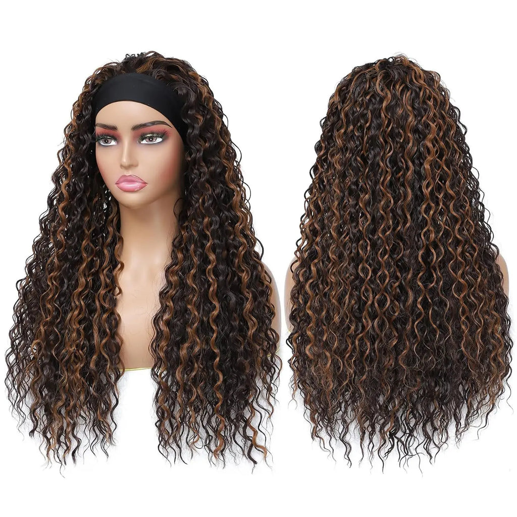 Synthetic Hair Wigs for Women 26inch Headband Wig Female High Quality Curly Wigs on Sale Clearance Black Brown Headband Wigs