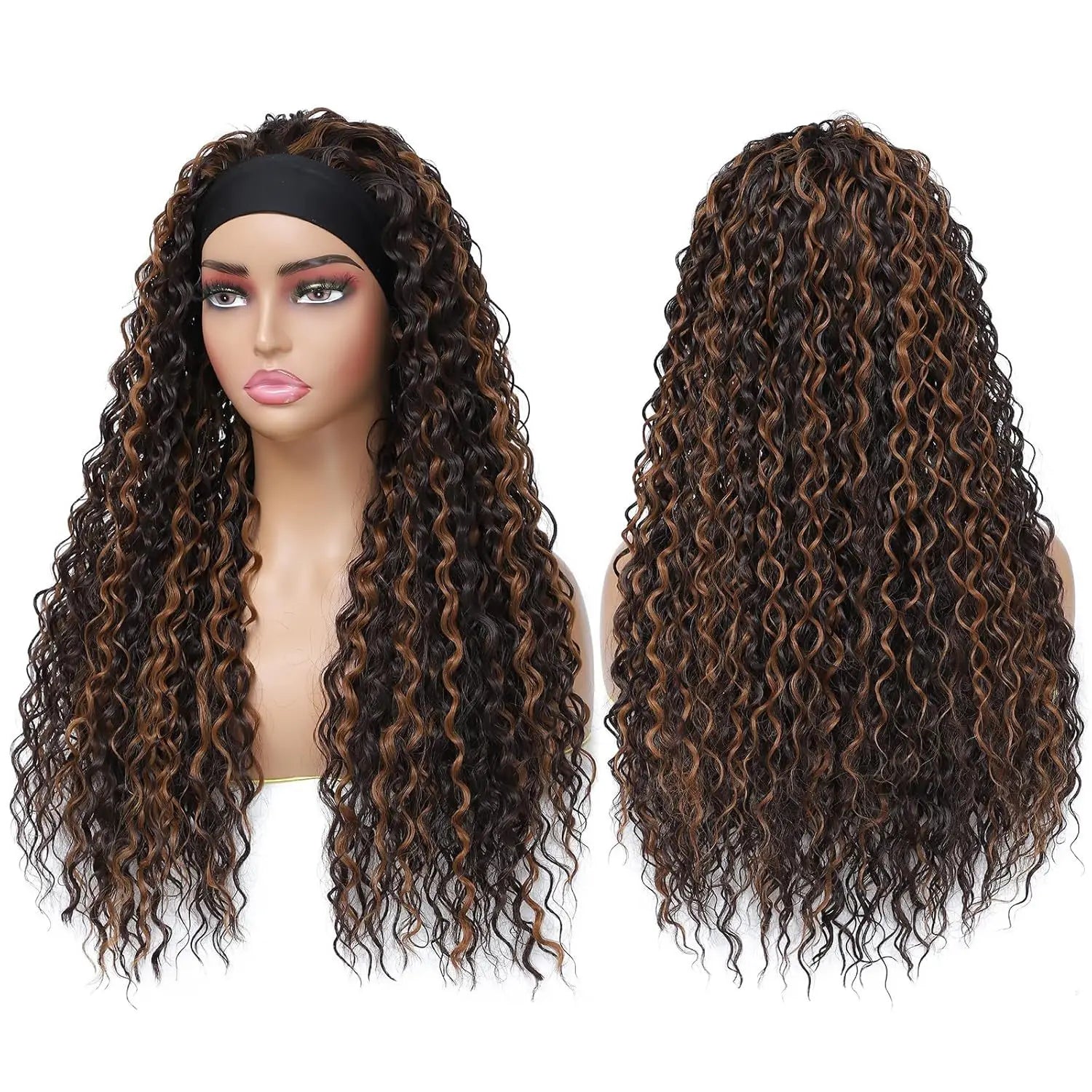 Synthetic Hair Wigs for Women 26inch Headband Wig Female High Quality Curly Wigs on Sale Clearance Black Brown Headband Wigs