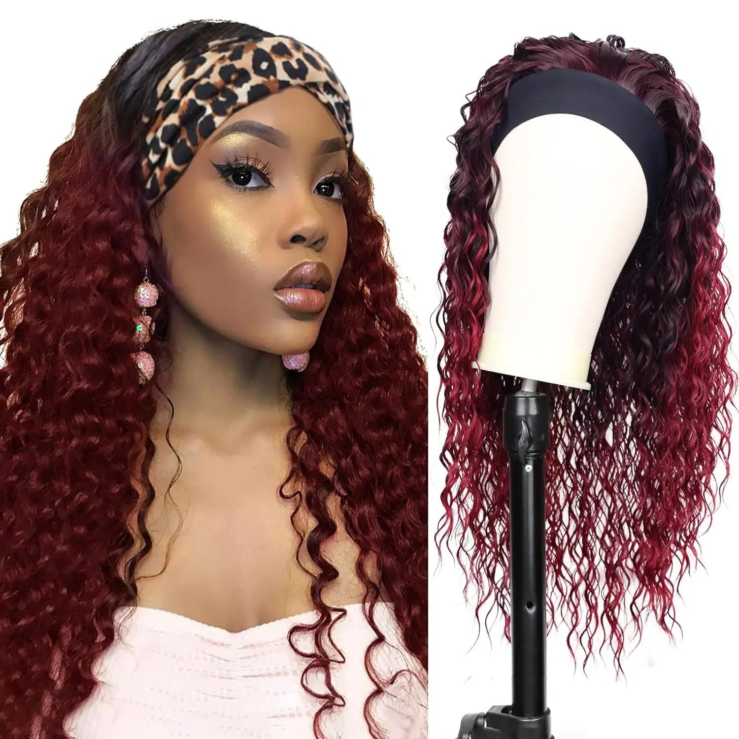 Synthetic Hair Wigs for Women 26inch Headband Wig Female High Quality Curly Wigs on Sale Clearance Black Brown Headband Wigs