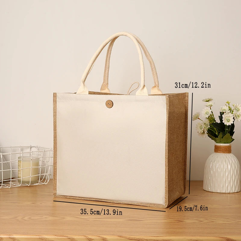Laminating blank canvas bag DIY painting hand carry faux burlap bag solid color large capacity ladies handheld shopping bag