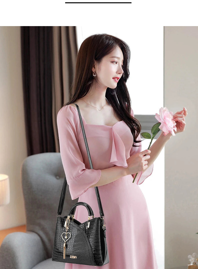 Crocodile Embossed Handbag, Casual Pu Leather ZipperShoulder Bag for Women, Trendy Versatile High-qualityDaily Commuting Bag