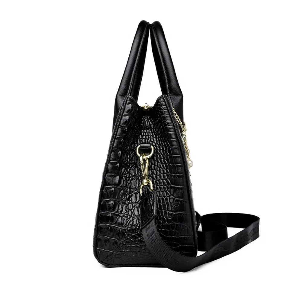 Luxury Crocodile Pattern Handbag Women Large Capacity Shoulder Ba PU Leather Top-handle Bag Brands Crossbody Totes Sac A Main