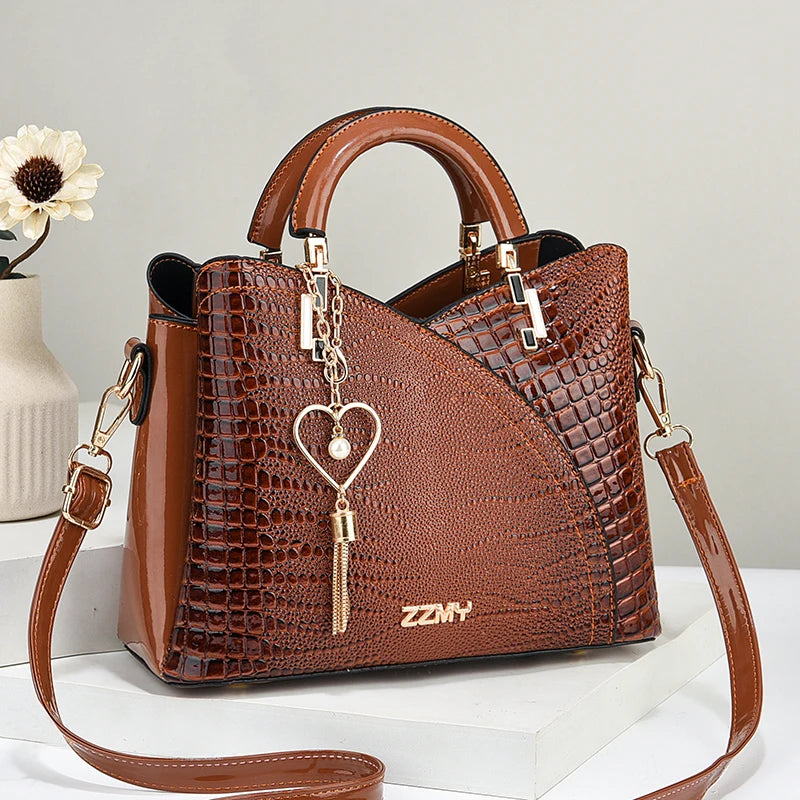 Crocodile Embossed Handbag, Casual Pu Leather ZipperShoulder Bag for Women, Trendy Versatile High-qualityDaily Commuting Bag