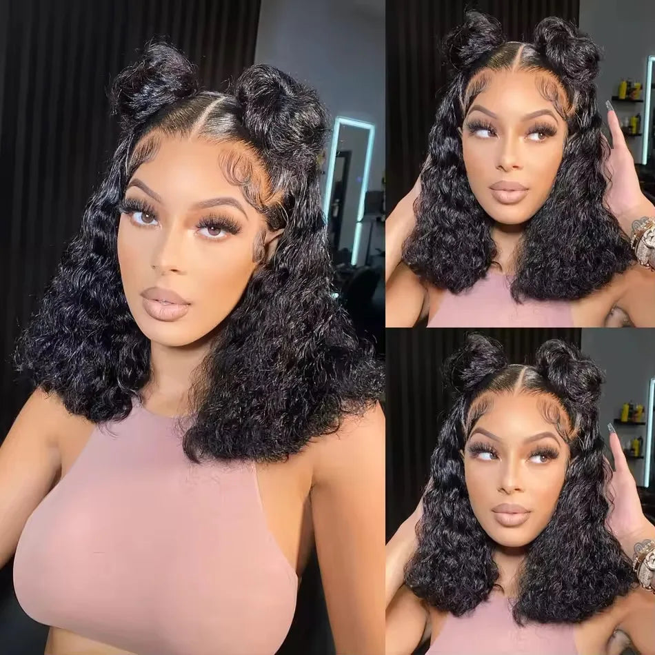 Kinky Curly Wigs Human Hair For Women 13x4 Lace Frontal Wig Indian Curly Short Bob Human Hair Wigs Wet And Wavy Frontal Wigs