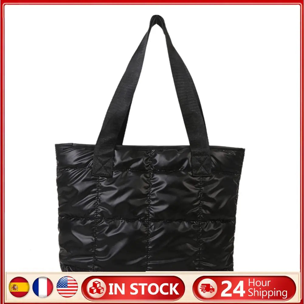 Fashion Women Tote Bag Large Capacity Cotton Padded Top-handle Bags Rhombus Portable Handbag Quilted Solid for Leisure Travel